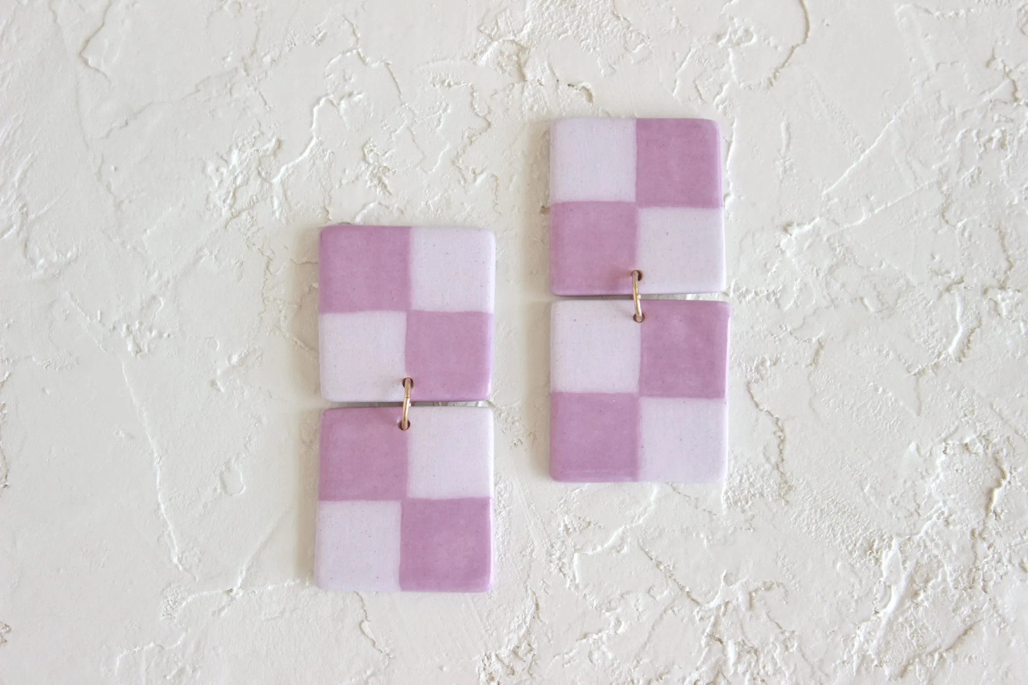 Two Tone Checkered Statement Earrings