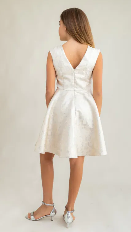 Un Deux Trois ivory silver cap sleeve dress