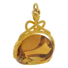 Victorian Huge 18kt Faceted Citrine & Snake Spinner Fob