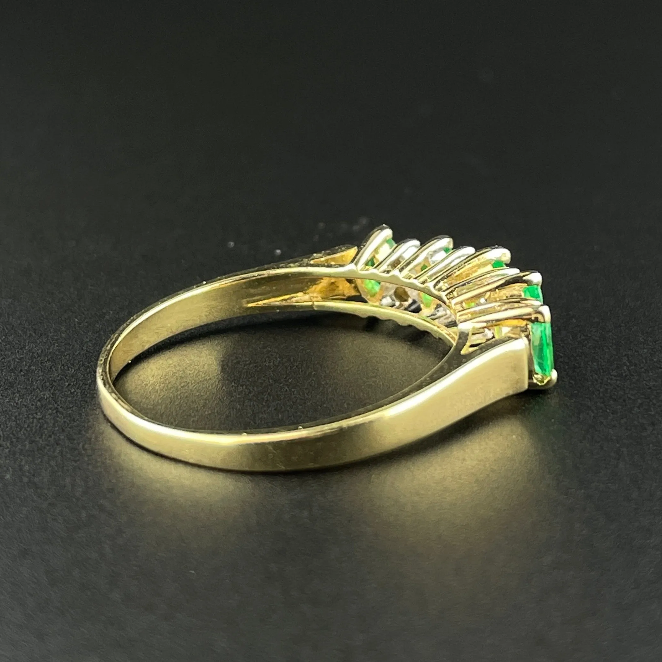 Vintage 14K Gold Diamond Emerald Half Eternity Band Ring, Sz 8 3/4