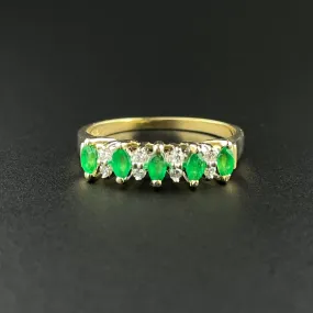 Vintage 14K Gold Diamond Emerald Half Eternity Band Ring, Sz 8 3/4