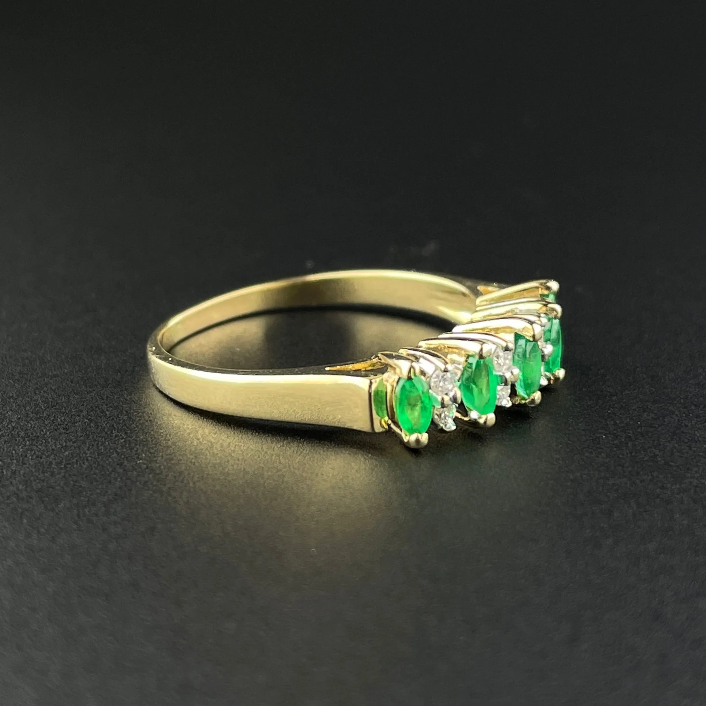 Vintage 14K Gold Diamond Emerald Half Eternity Band Ring, Sz 8 3/4