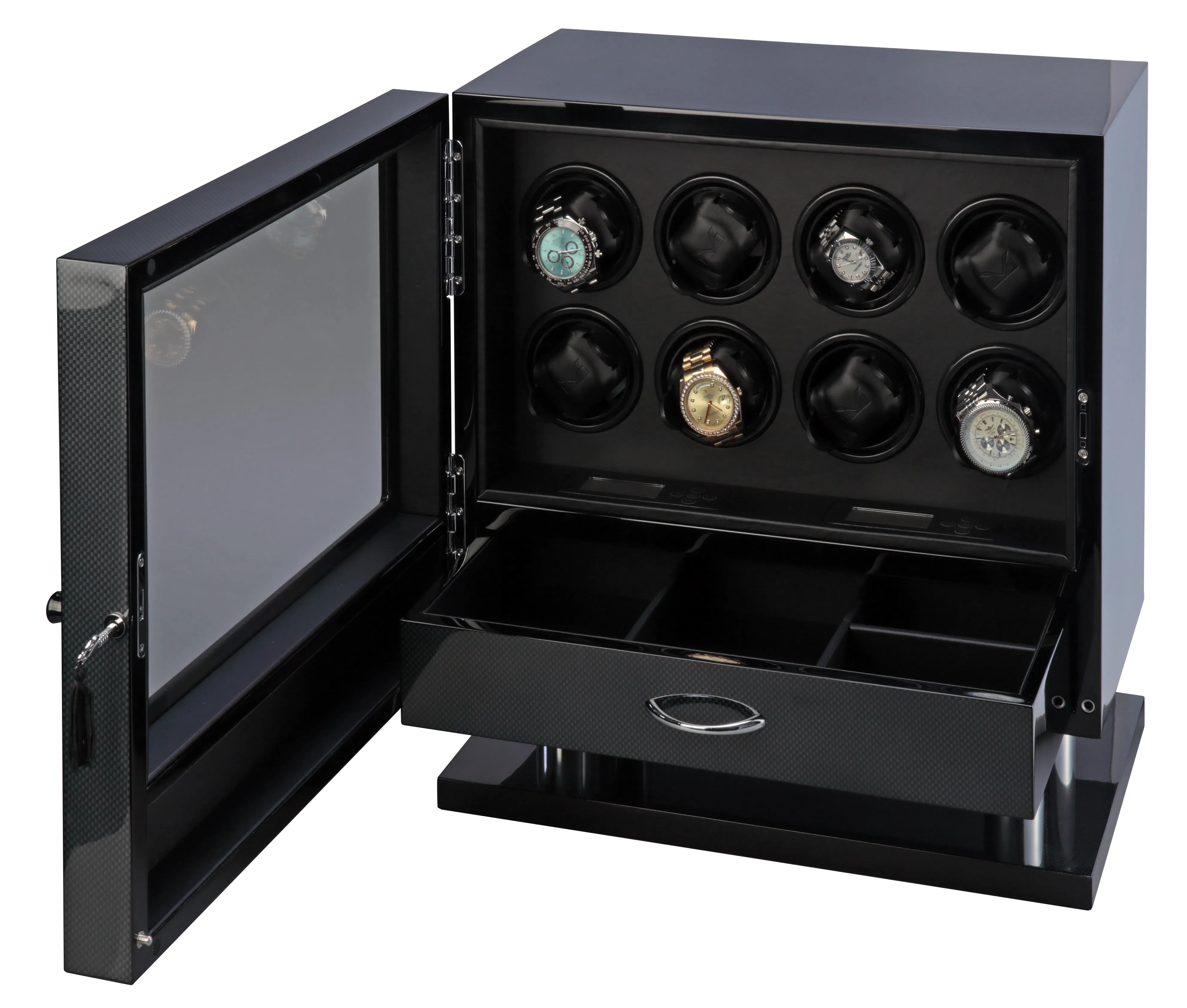 Volta Carbon Fiber 8 Watch Winder With Extra Storage Compartment