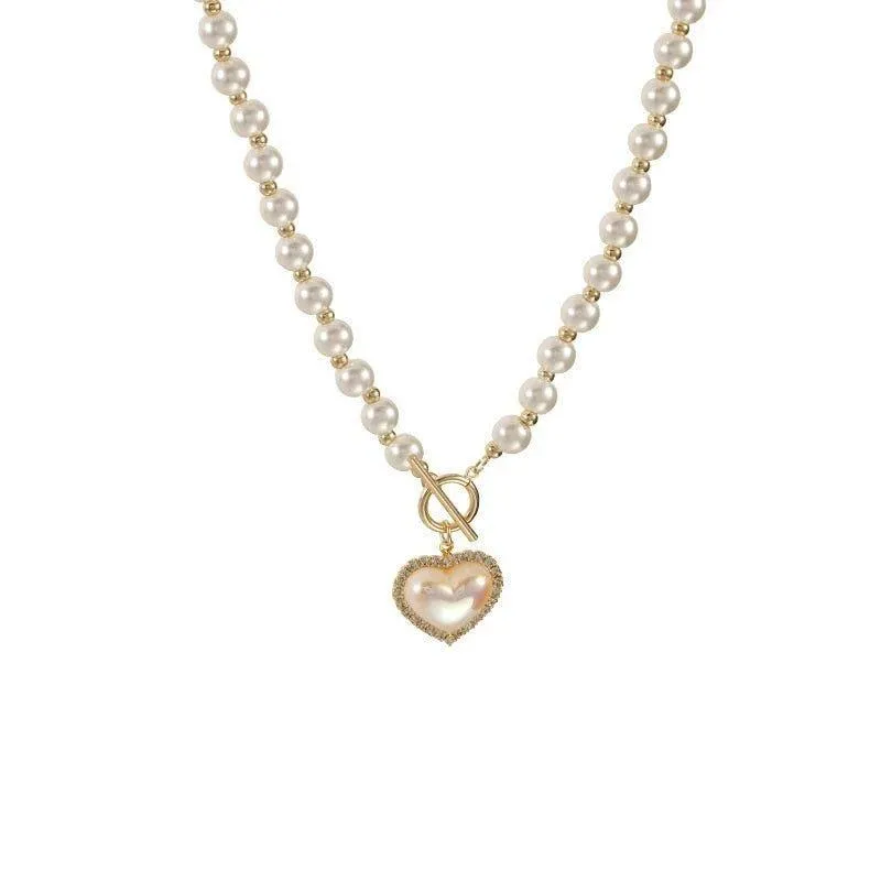 WB118: Luxury Heart-Shaped Simulated Pearl Necklace - Charm Jewelry