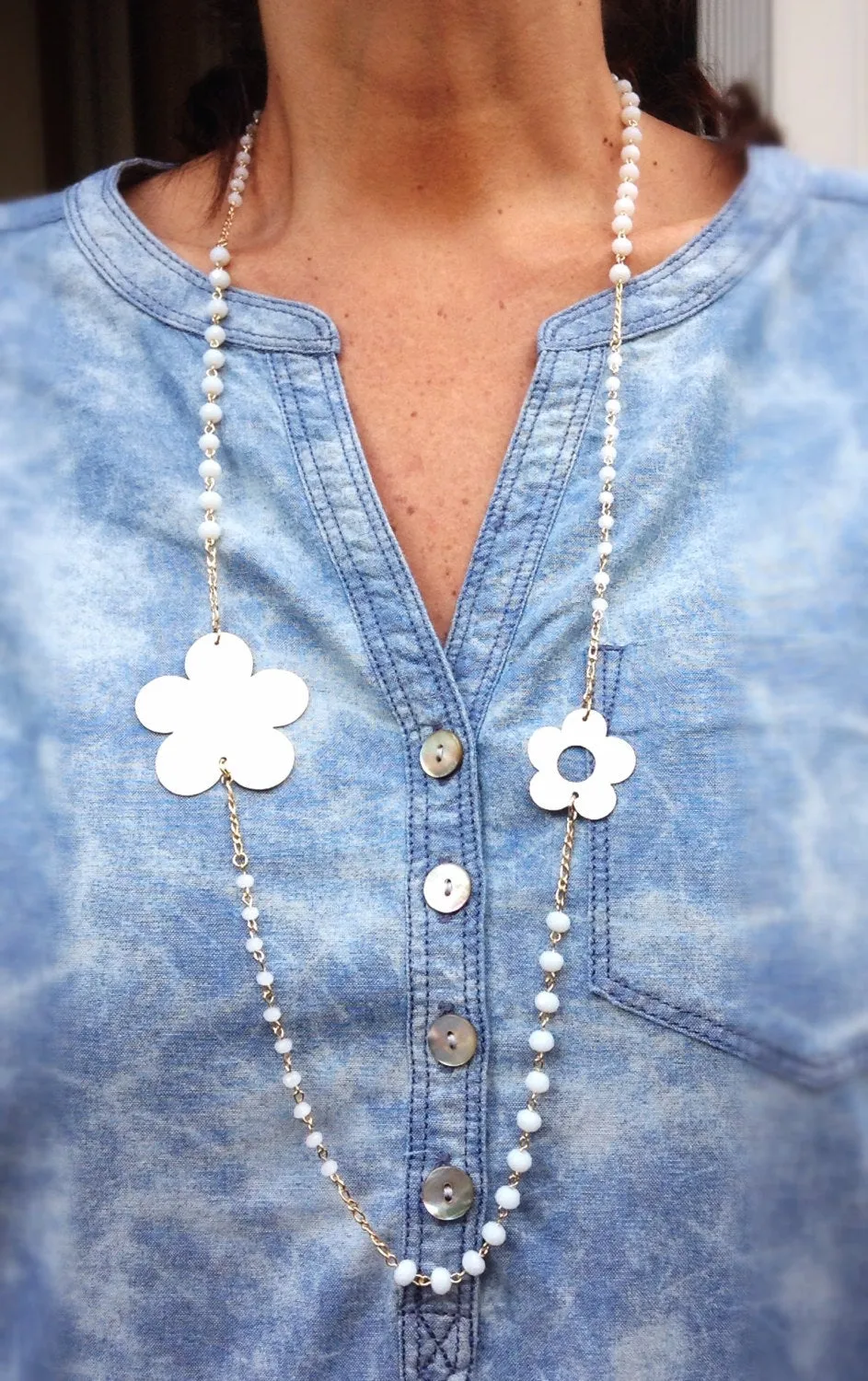 White Long Crystal Necklace