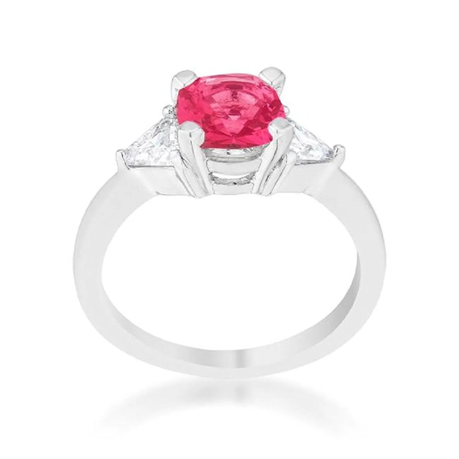 WildKlass 1.8ct Fuchsia CZ Rhodium Plated Cushion Classic Statement Ring