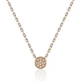 Women's 14K Yellow Gold Round Disc Pendant with Diamonds 16 Inch Necklace