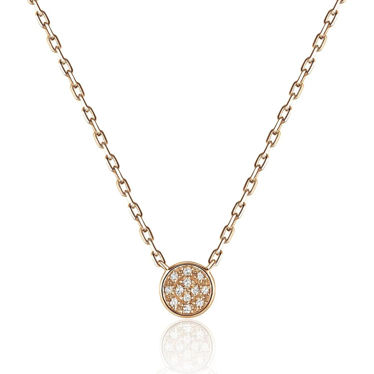 Women's 14K Yellow Gold Round Disc Pendant with Diamonds 16 Inch Necklace