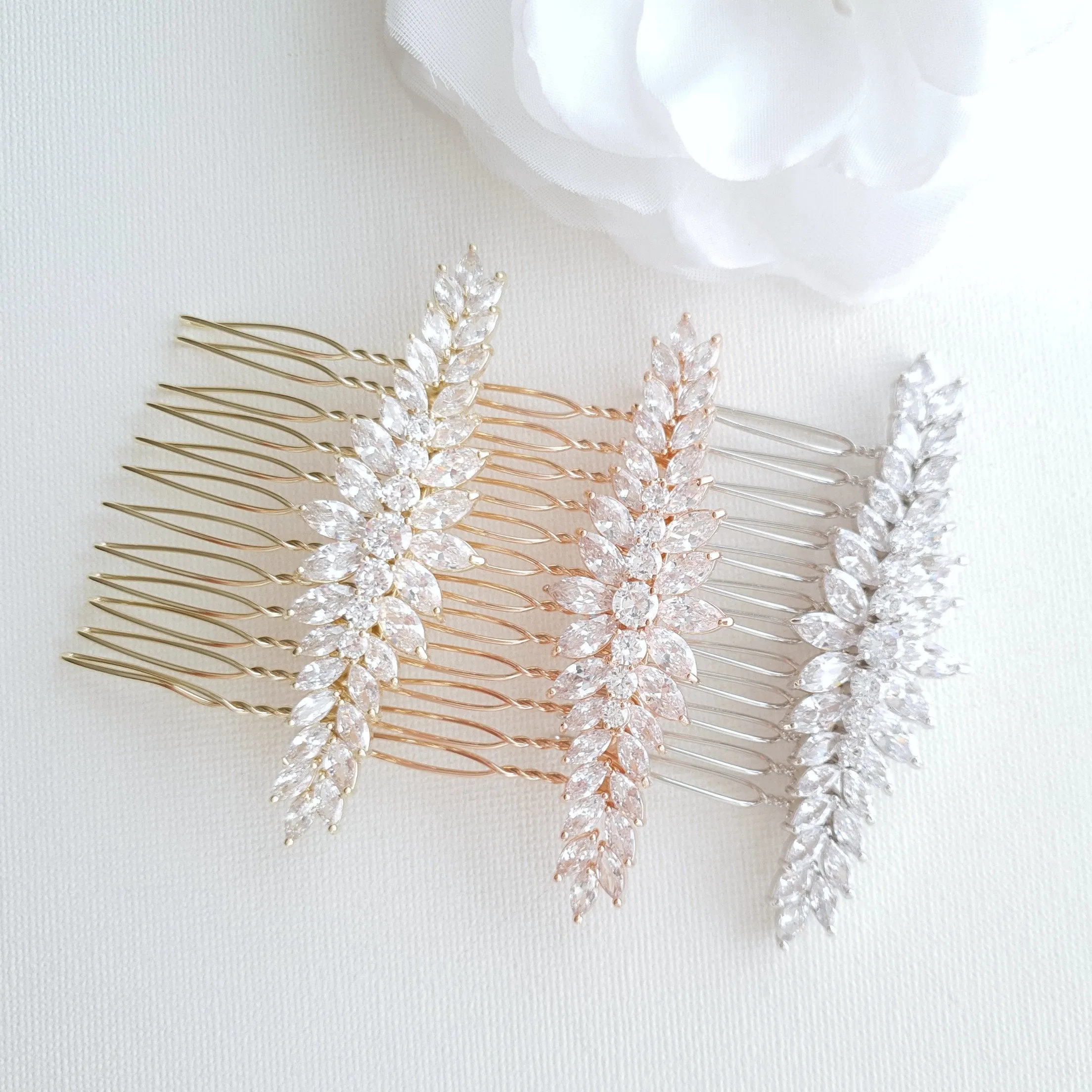 Yellow Gold Hair Comb for Wedding-Giselle